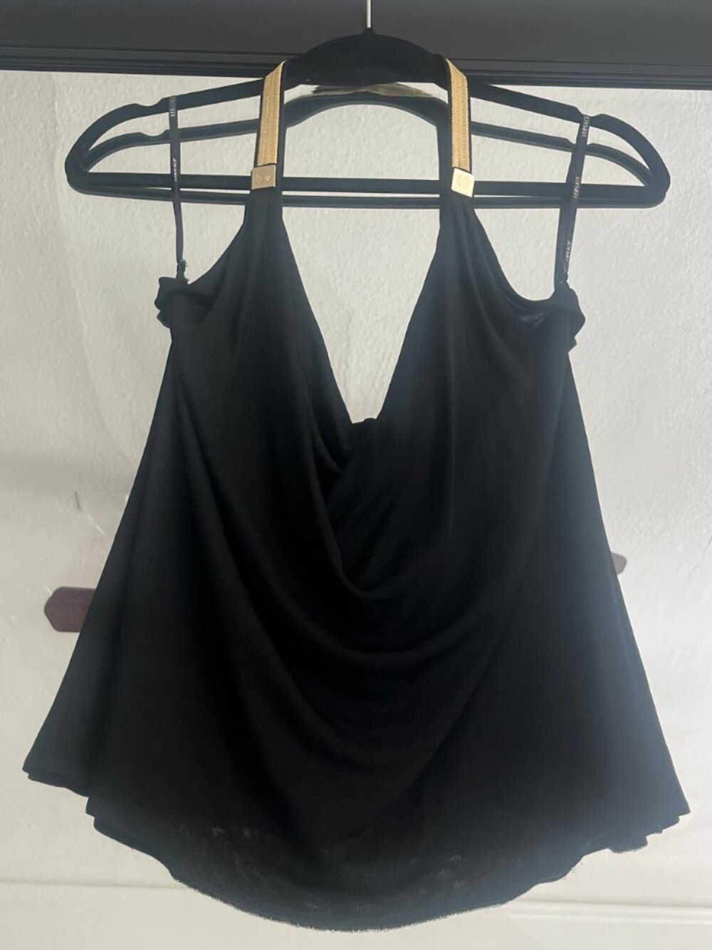 Vintage 90s Gianni Versace Black Halter Top Medusa Hardware super rare !!